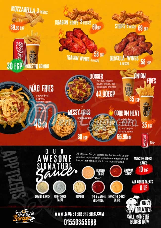 Monster burger delivery menu