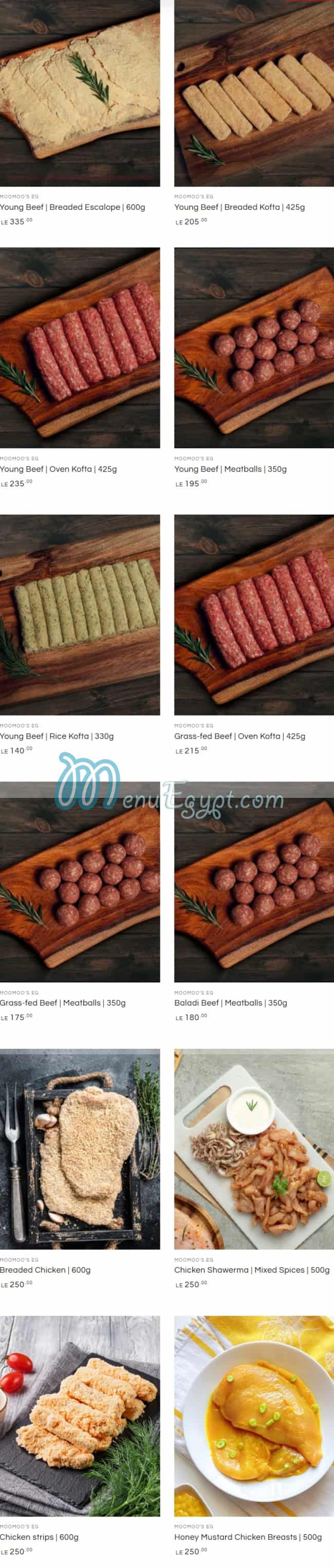 Moomoo's online menu