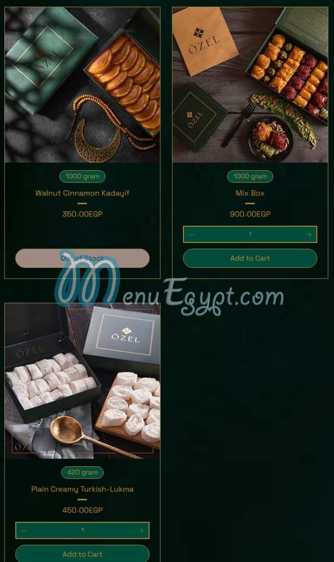 Ozel Patisserie delivery menu