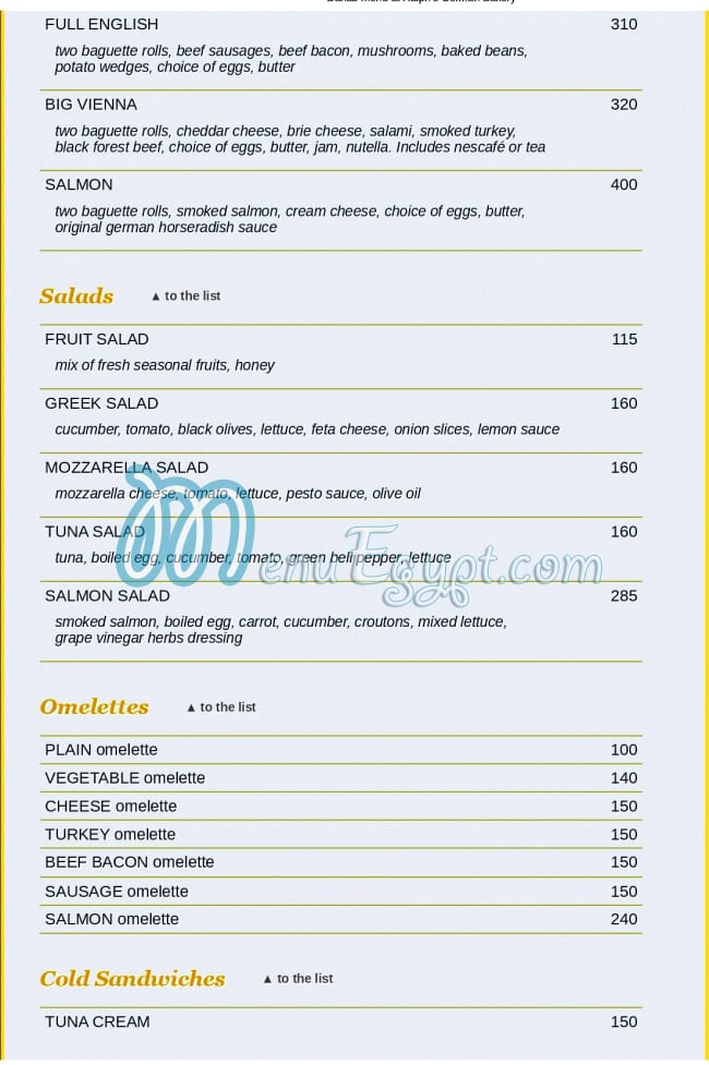 Ralphs German Bakery menu Egypt