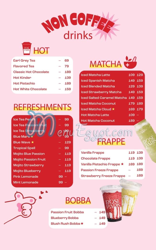 Rose Paris menu