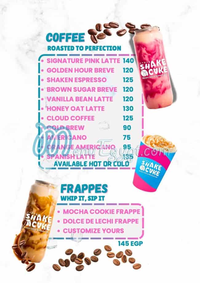 Shake N Cake menu Egypt