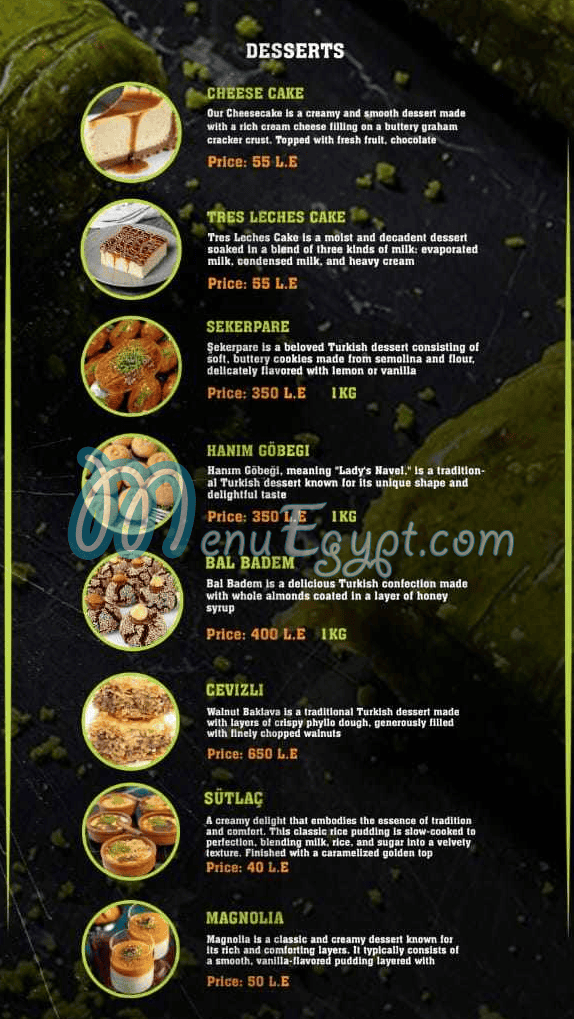 Sultan Mehmet menu Egypt