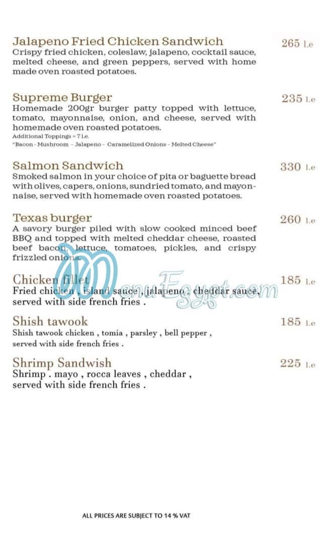 Supreme Cafe menu prices