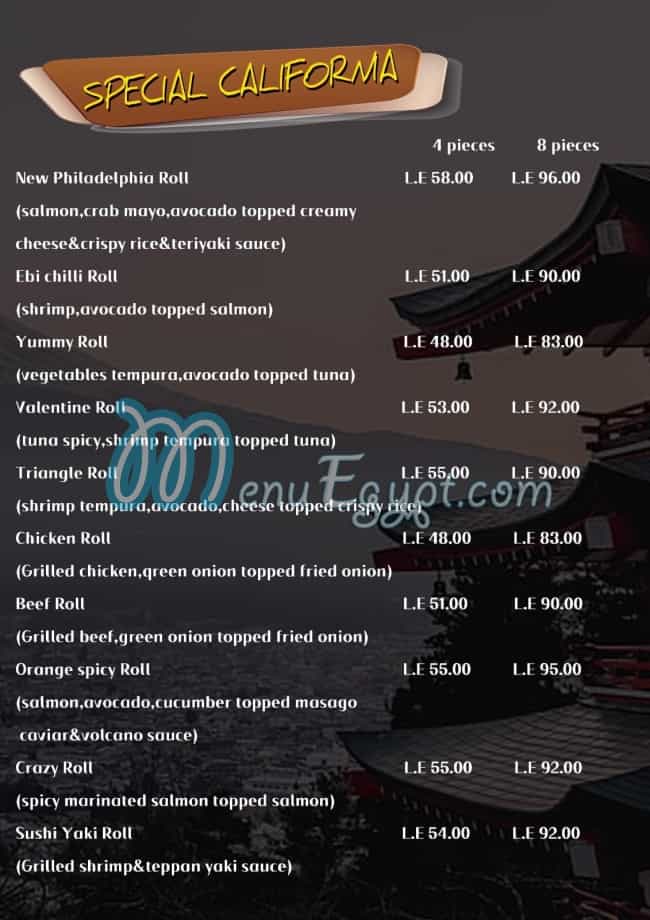 Sushi Yaki menu prices