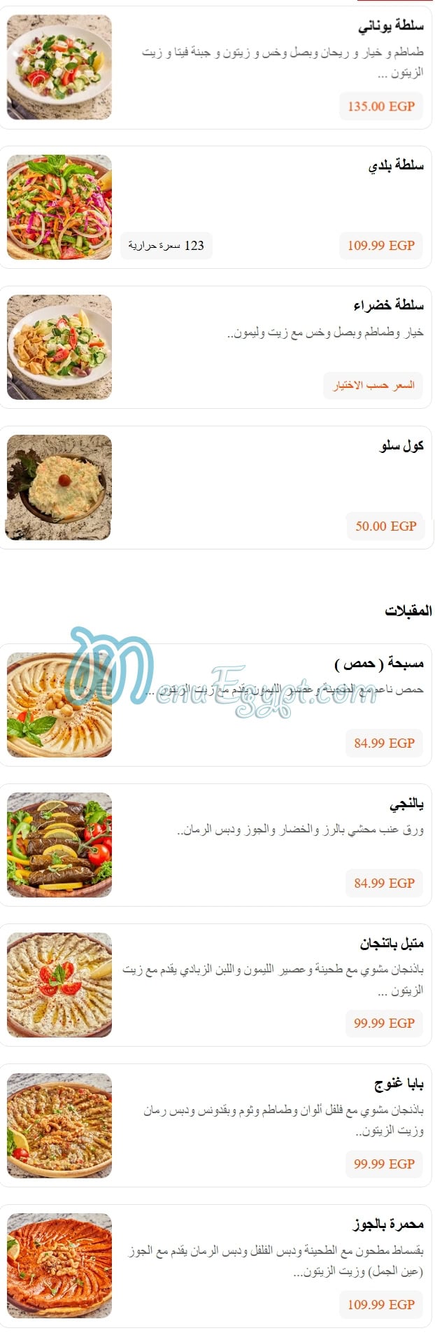 سيريانا الشيخ زايد مصر منيو بالعربى
