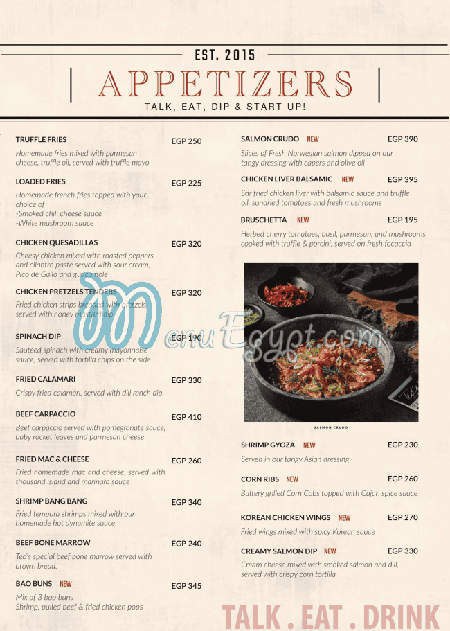 Teds Egypt menu