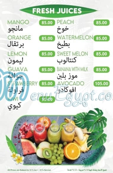 The Garden Cafe menu Egypt 2