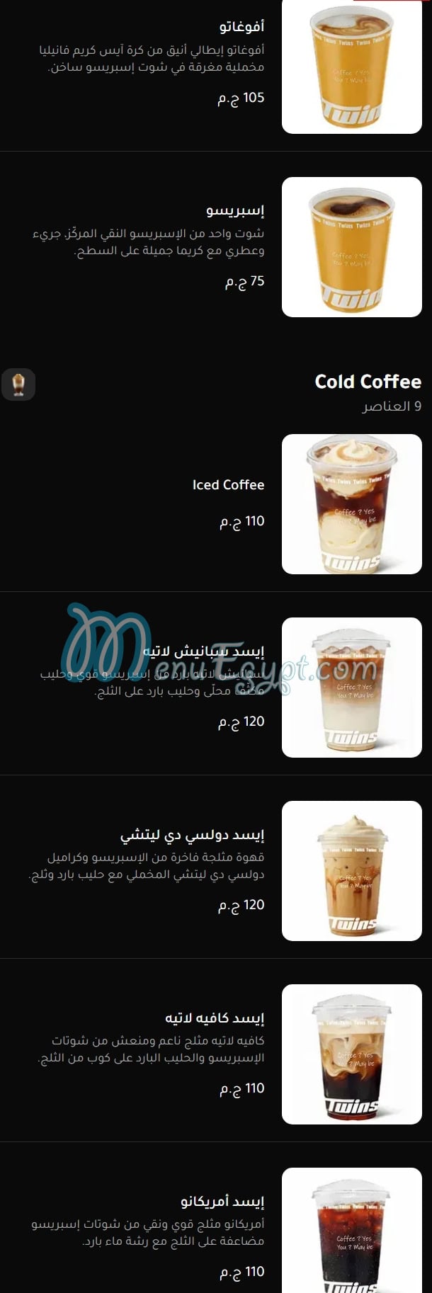 Twins Cafe menu Egypt 2