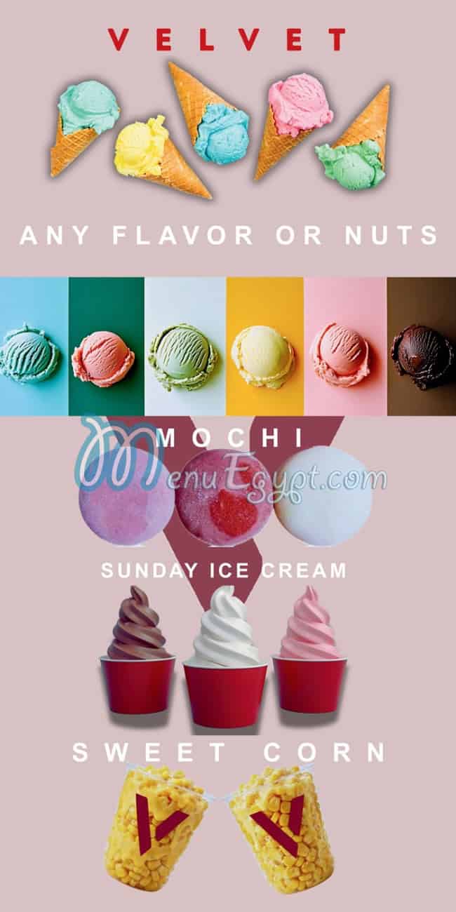 Velvet Cafe and Ice Cream menu
