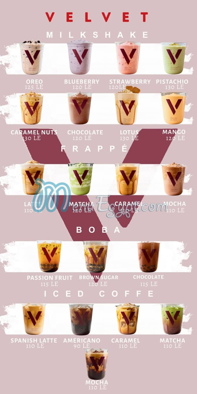 Velvet Cafe and Ice Cream menu Egypt
