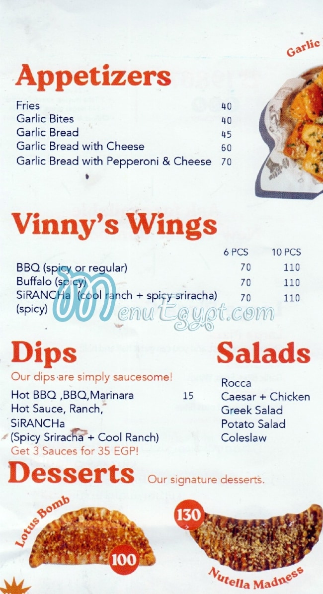 Vinnys Pizzeria delivery menu